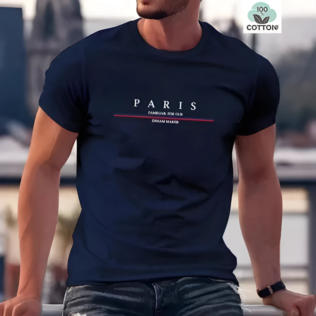 Men's loose fit pure cotton T-shirt featuring a heavy black letter print on a white background.