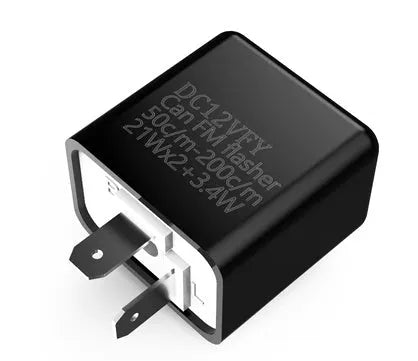 2 pin motorcycle adjustable flasher turn signal LED relay in black with orange housing detail