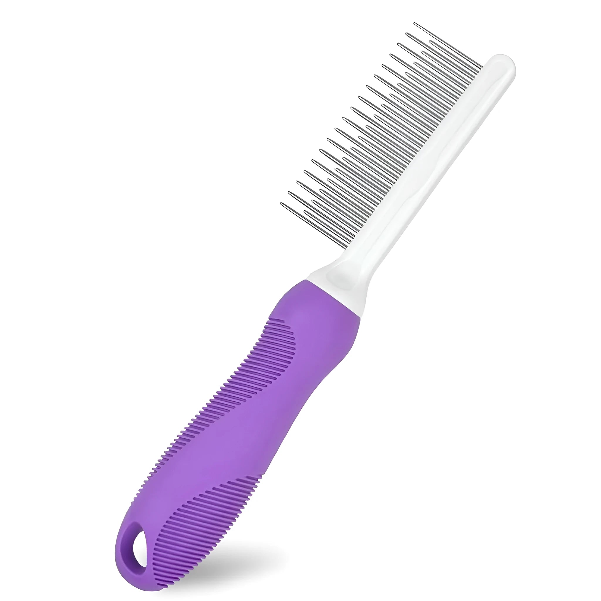 Purple pet grooming comb with stainless steel teeth for detangling dog and cat hair