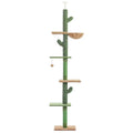 Solid wood cat climbing frame with cactus-shaped nest, scratch board, and toys measuring 240cm tall