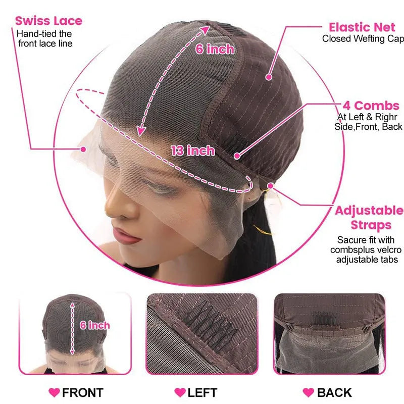 13x6 straight lace front human hair wig in black showing natural hairline construction