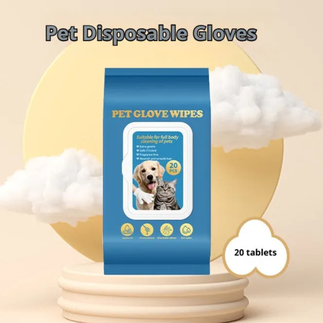 Pack of disposable wash-free gloves for pet bathing and household cleaning tasks.