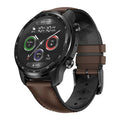 Ticwatch Pro X black smart watch with round display showing fitness metrics on wrist