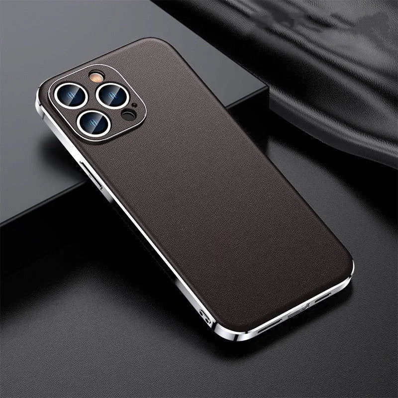 Genuine leather back cover for iPhone 13 in Elegant Black with camera cutout