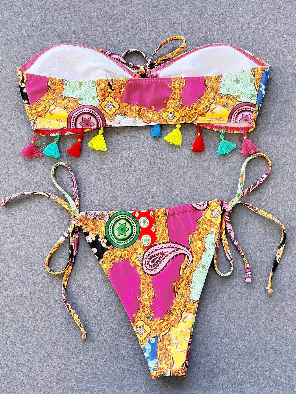 Women's separated swimwear tube top bikini set with printing pattern for swimming