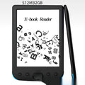 Black 6-inch E-ink screen e-book reader showing its front display.