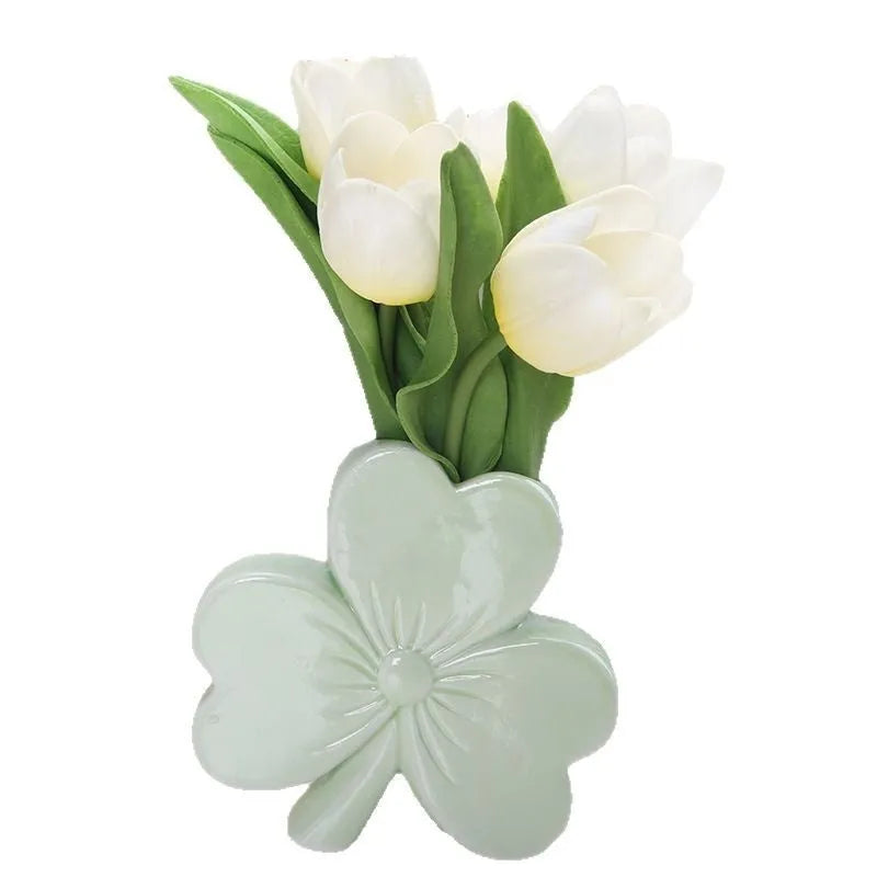 Square white porcelain ceramic vase with European design for desktop decoration