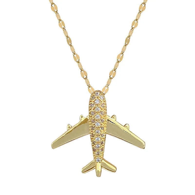 Gold geometric copper pendant necklace on adjustable stainless steel chain