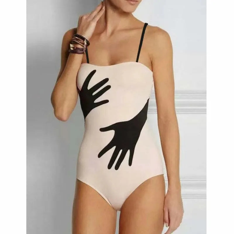 Women's one-piece bikini swimsuit with matching gauze skirt in polyester fabric