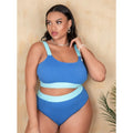 Women's high waisted polyester bikini swimsuit set in briefs style with stitching detail