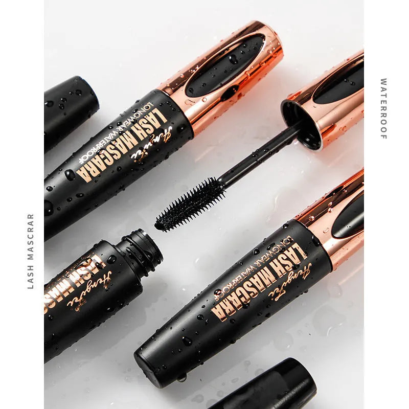 Black waterproof and sweat-proof mascara tube for thick, long curling eyelashes.
