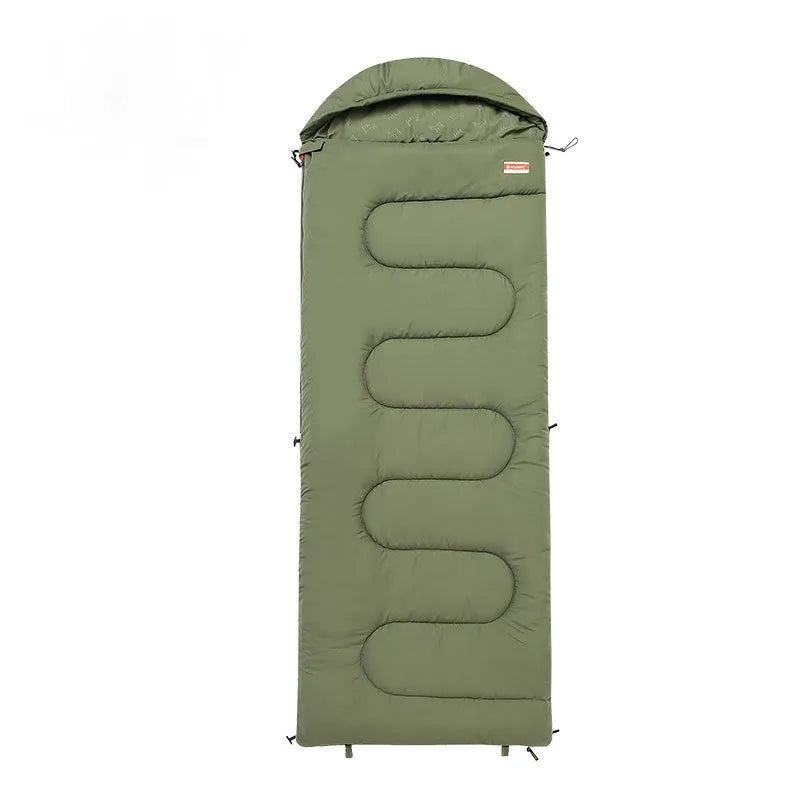 Ochre cotton camping sleeping bag quilt folded to show ultra-light portable design