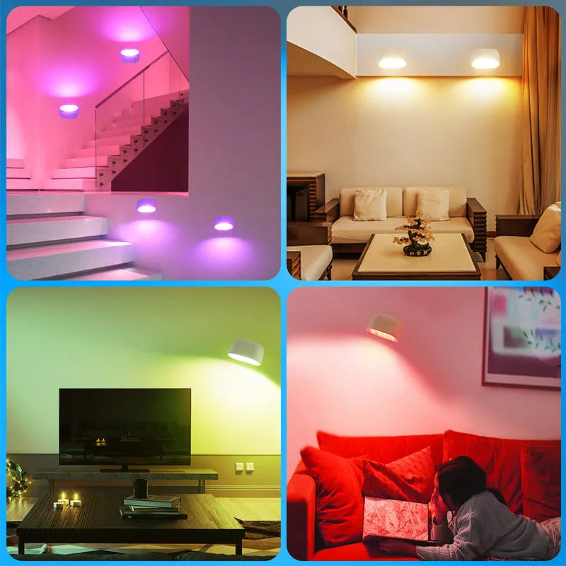 Oval-shaped remote touch magnetic wall lamp with adhesive back and magnetic rotation mount.