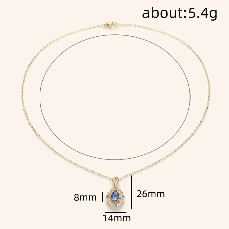 Huitan royal necklace with mixed gem pendant on box chain, yellow gold colour, adjustable 21-50cm