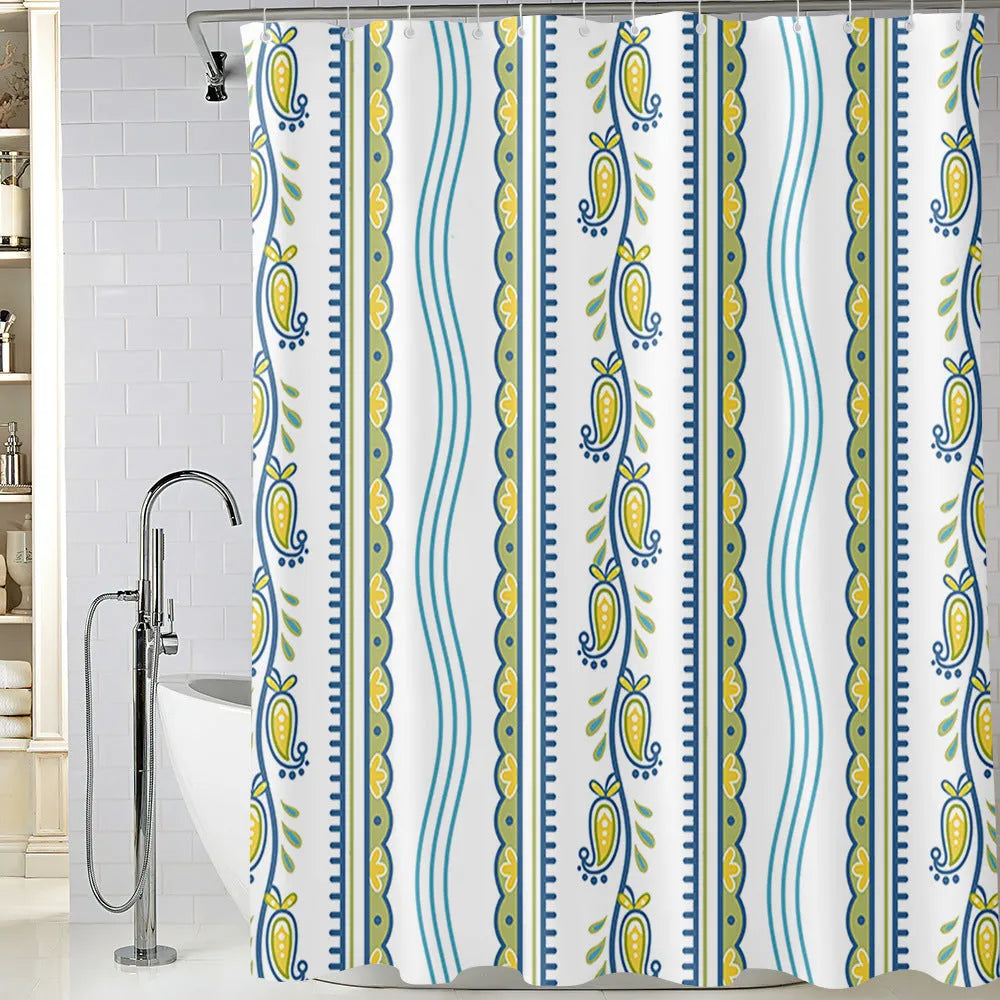 Bomi printed polyester shower curtain and anti-slip floor mat set in modern simplicity style, multiple size options