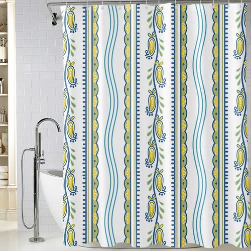Bomi printed polyester shower curtain and anti-slip floor mat set in modern simplicity style, multiple size options