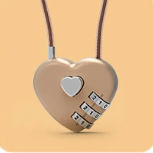 Heart-shaped combination lock with steel cable in multiple colour and length options.