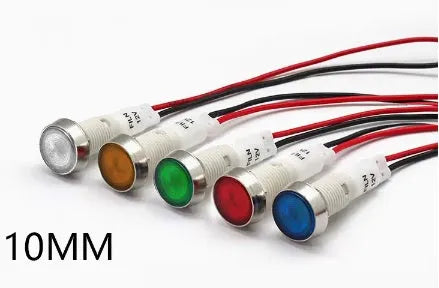 10mm stainless steel edge panel mount indicator light with wire in six colour options