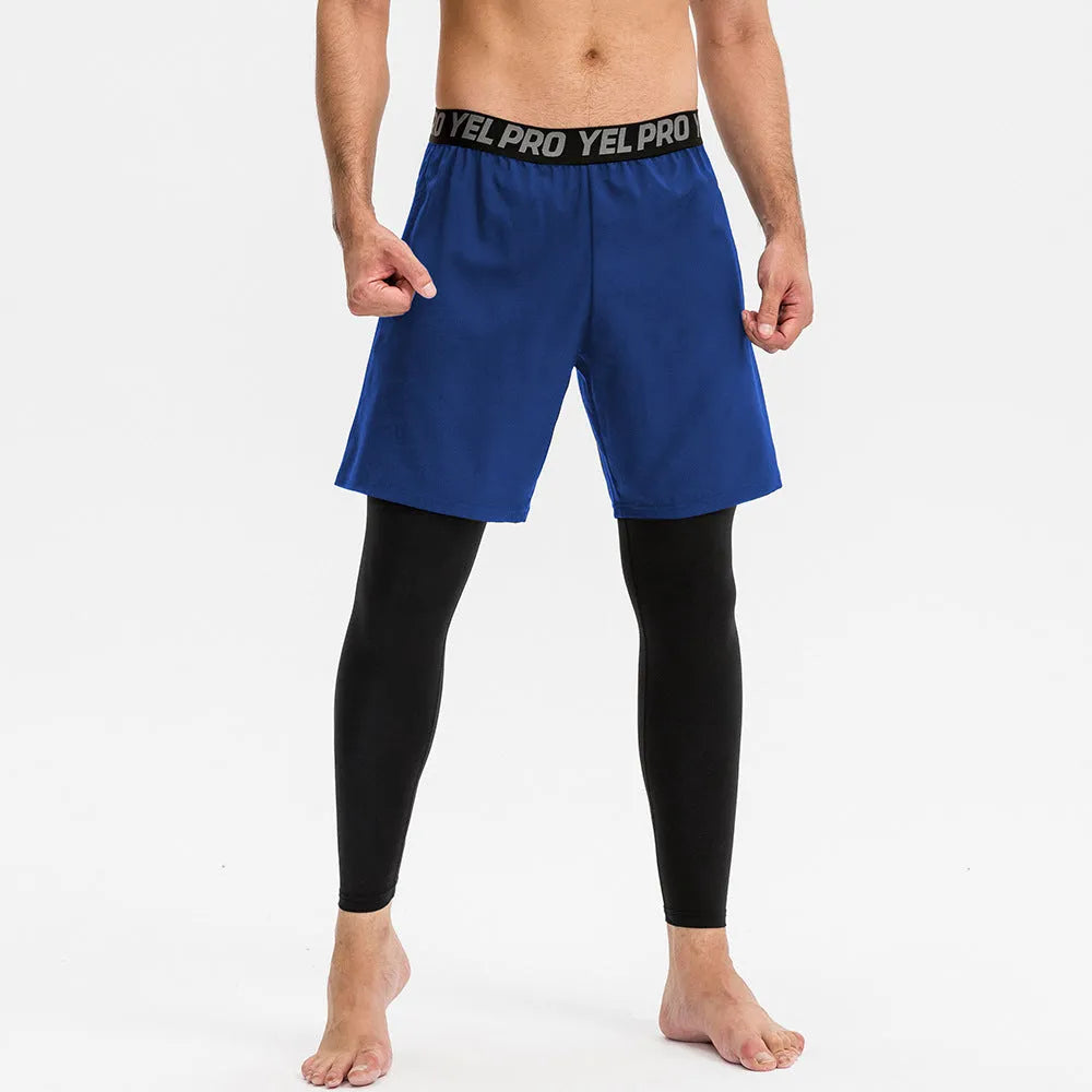 Men's grey quick-drying high elastic tight pants for running and gym fitness