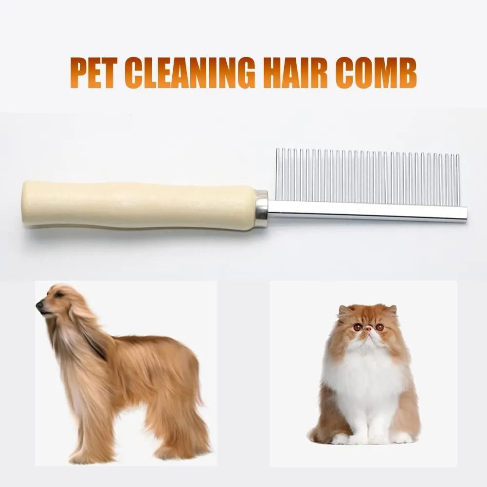 Wooden handle pet grooming comb with metal teeth for dogs and cats